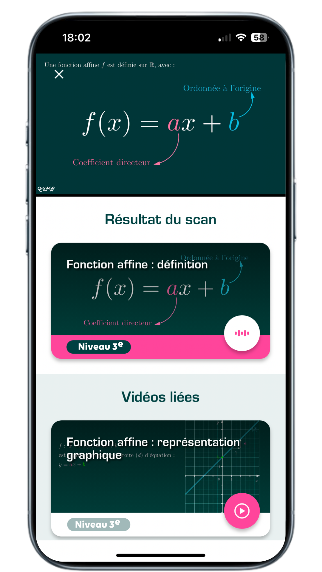 Écran de l'application OCTOMAP dans un smartphone